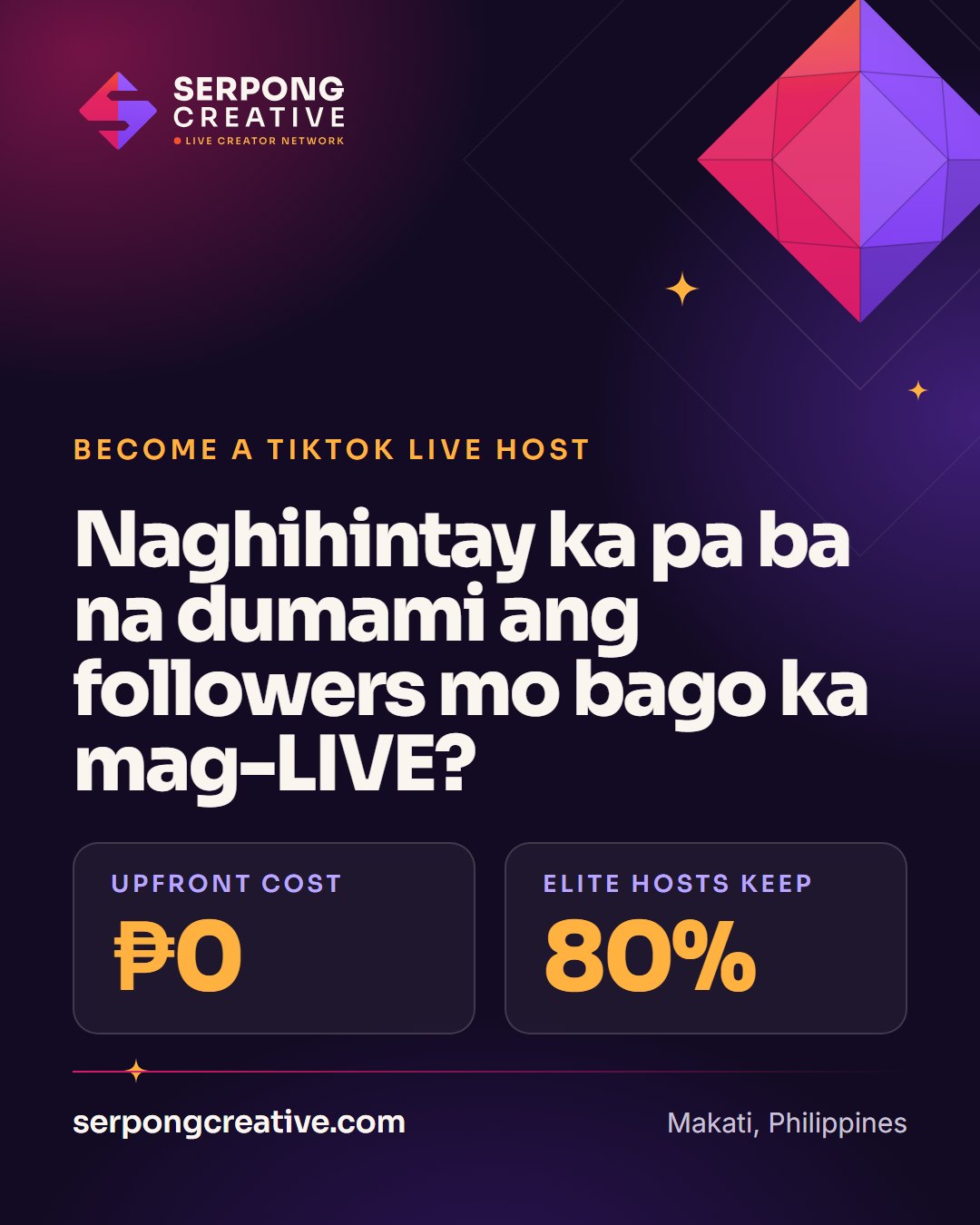 A Serpong Creative card asking whether you are waiting for followers before you go LIVE